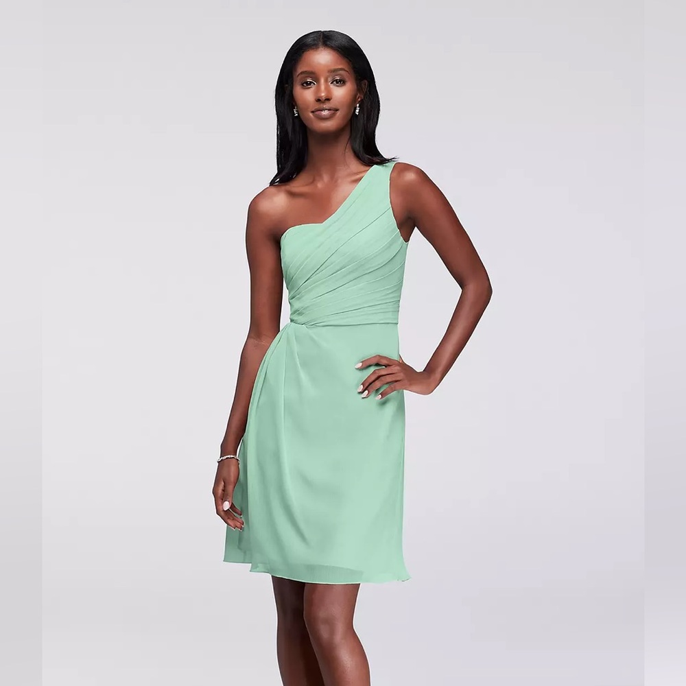 David's Bridal Crinkle Chiffon One-Shoulder Bridesmaid Dress